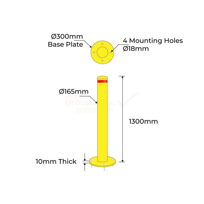 Bollard Disabled Parking 165mm Surface Mounted - Yellow