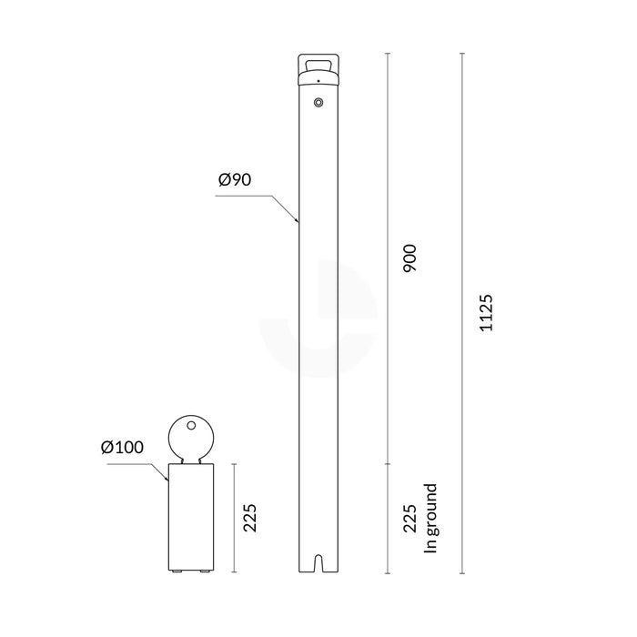 Bollard Removable KeyLock 90mm In Ground - Black