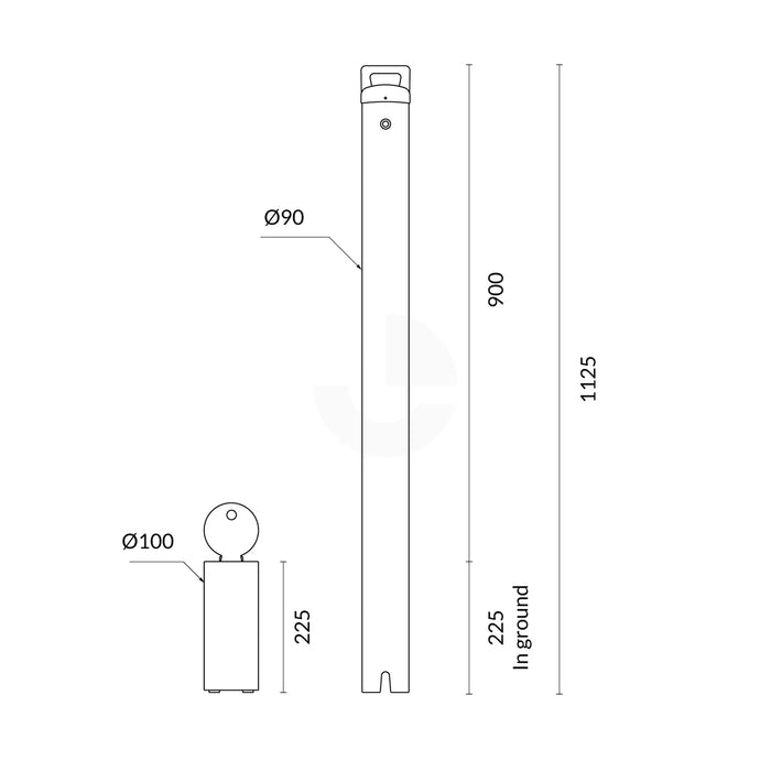 Bollard Removable KeyLock 90mm In Ground - Galvanised