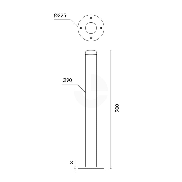 Surface Mounted Bollard 90mm Hot Dipped Galvanised - Black