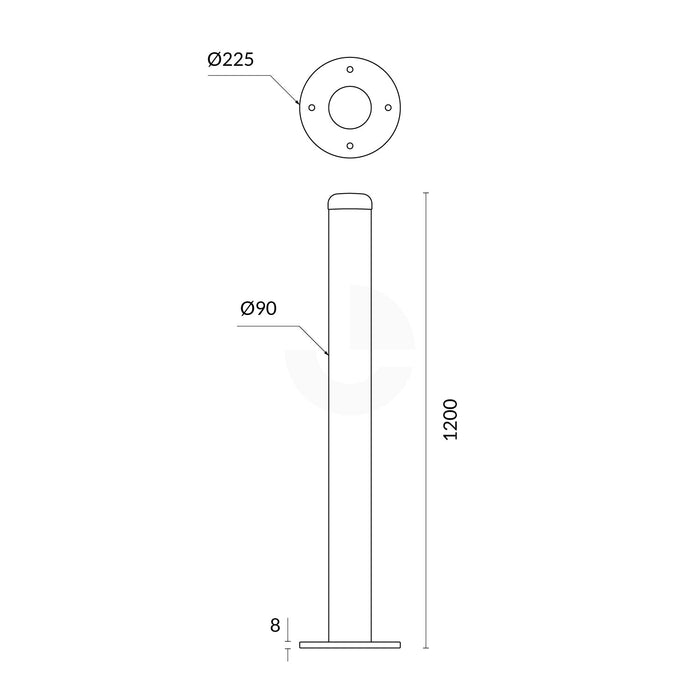 Surface Mounted Bollard 90mm Yellow 1200mm High