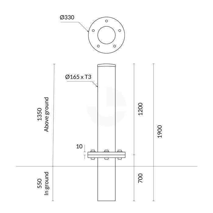 Heavy Duty Breakaway Bollard - 165mm 2-Part Hot Dipped Galvanised