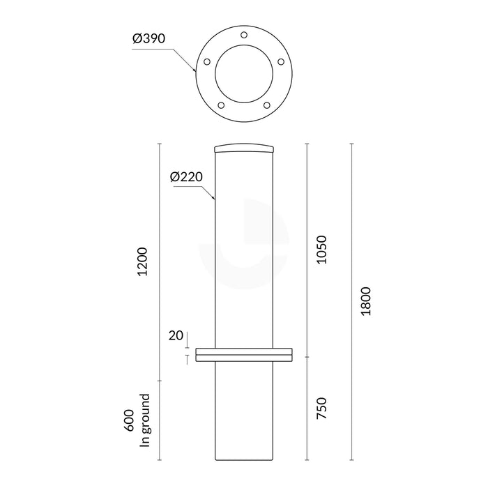 Heavy Duty Breakaway Bollard - 220mm 2 Part Hot Dipped Galvanised