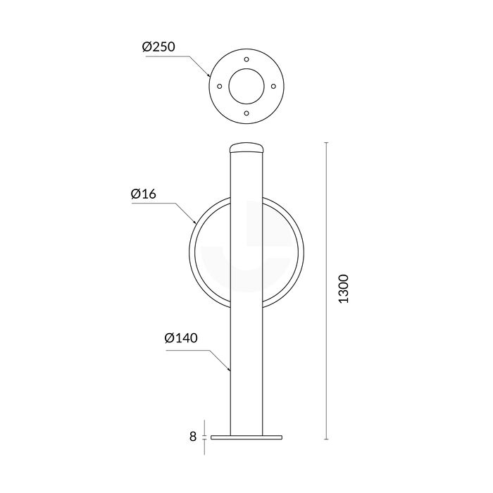 Bollard Bike Rack Surface Mounted Circle - Black