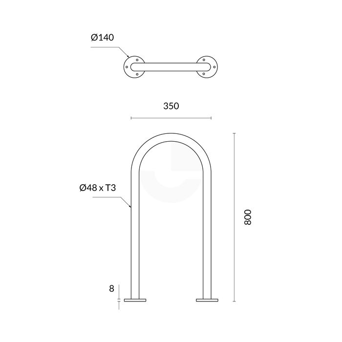 Bike Rack Narrow Hoop Surface Mounted - Stainless Steel 316 Grade