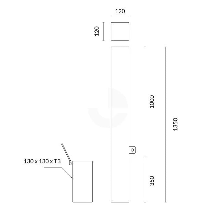 Bollard Square Removable Padlock 120mm In-Ground Galvanised