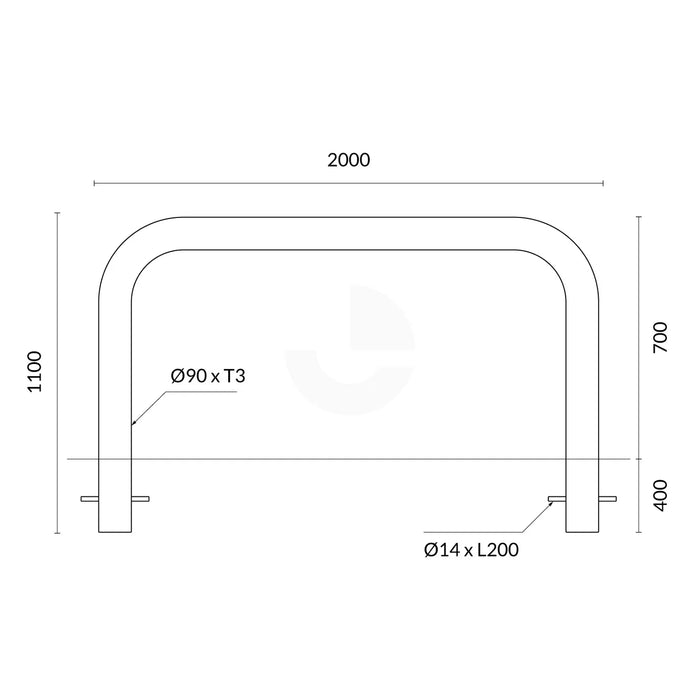 U-Bar Bollard - 90mm x 2 Meter In-Ground - Galvanised