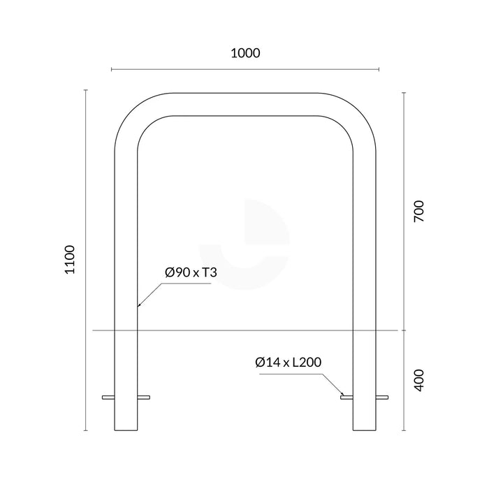 U-Bar Bollard - 90mm In-Ground - Galvanised